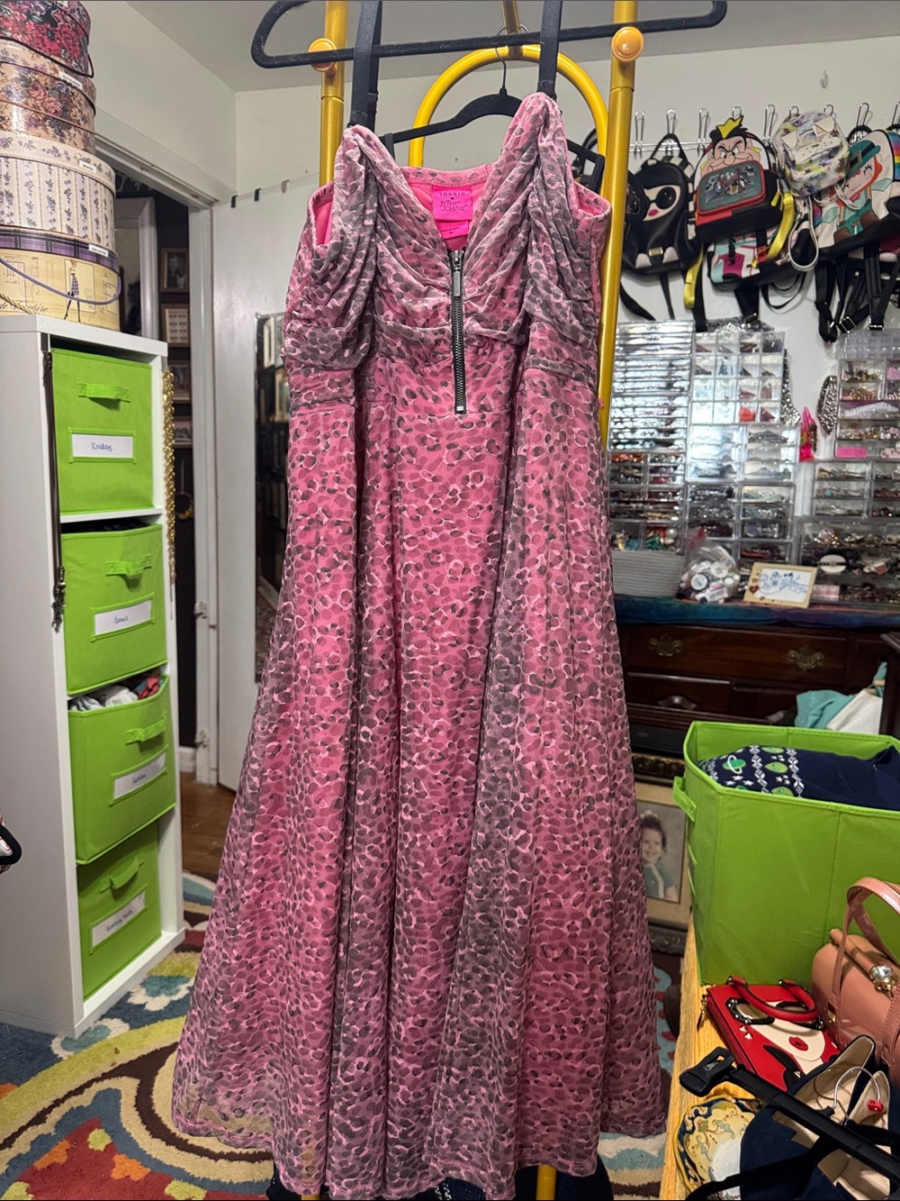 Betsey Johnson/Torrid Pink Leopard Mesh Skater Dress with Zip Front-make offer!